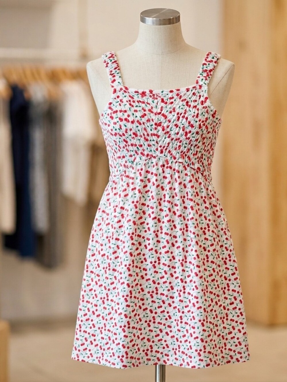 🍒 Cherry Print Smocked Cotton Sundress Pockets 14/16 🍒 Old Navy Dress